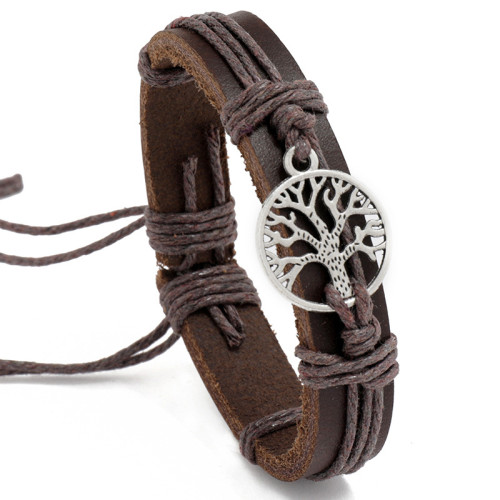 Cross-Border New Jewelry Personalized Woven Tree of Life Leather Bracelet European and American Vintage Jewelry Creative Pull Rope Bracelet