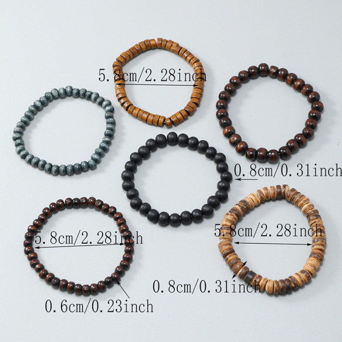 Hot-Selling New Accessories Simple Handmade Beaded Bracelet Artistic Retro Elastic Cord Coconut Shell Wooden Bead Bra...