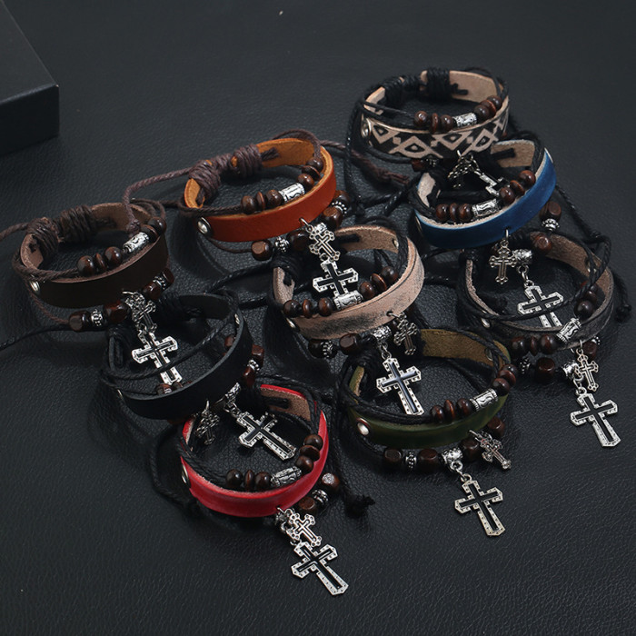 Jewelry Wholesale Personalized Beaded Multi-Layer Cowhide Bracelet Simple Retro Jewelry Couple Leather Bracelet