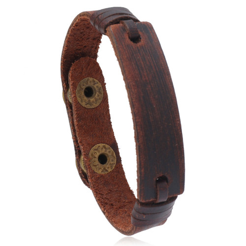 Cross-Border Hot-Selling Accessories Simple Creative Light Board Multi-Layer Cowhide Bracelet Adjustable Three-Color Artistic Retro Leather Bracelet