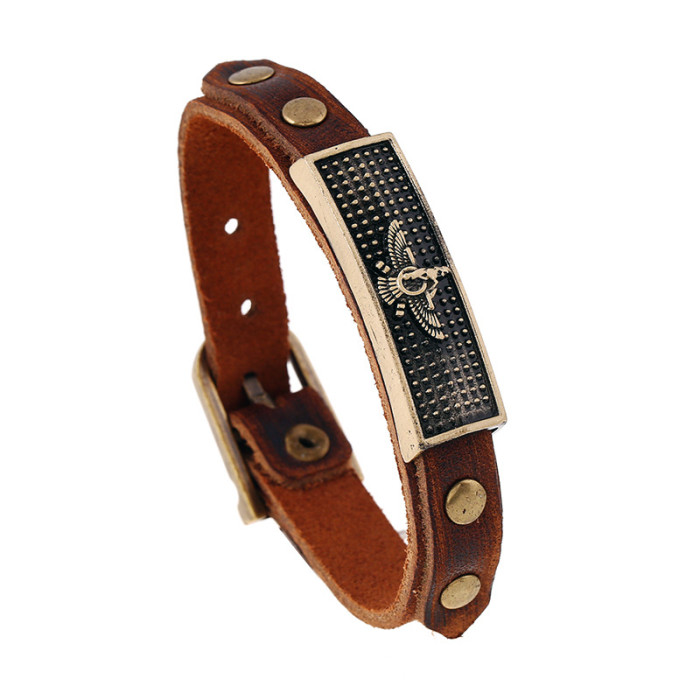 Punk New Retro Alloy Leather Bracelet Adjustable Punk Genuine Leather Bracelet SS048