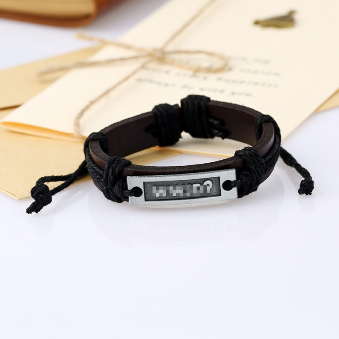 Minimalist Vintage Handwoven Letter Cowhide Bracelet Adjustable Pull 4 Colors Thread Unisex Jewelry