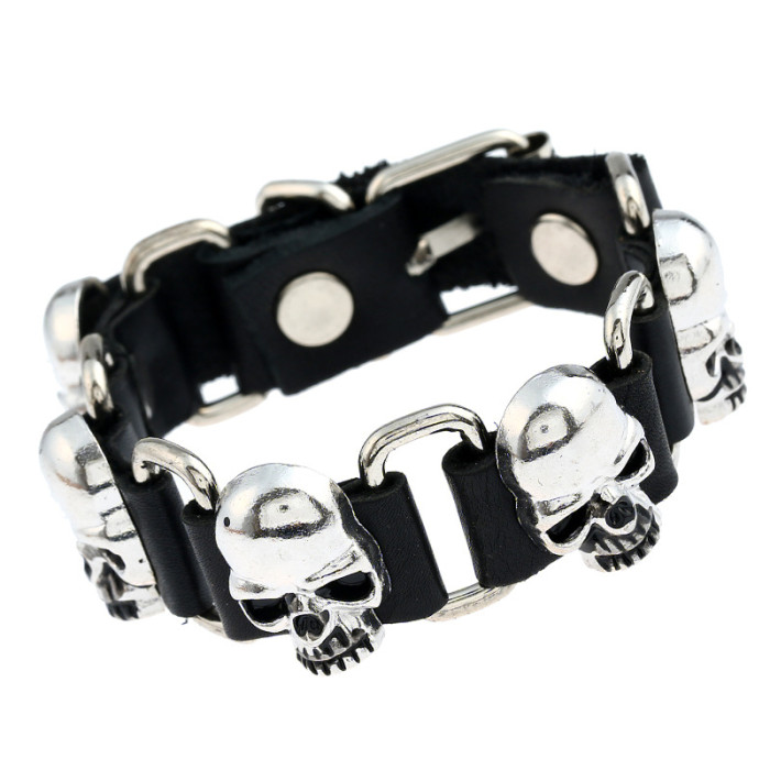 Foreign Trade Jewelry Personality Trendy Punk Style Cowhide Bracelet Simple Domineering Hip Hop Skull Leather Bracelet
