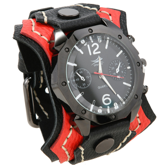 European and American New Style Accessories Retro Multi-layer Hand-stitched Leather Watch Exaggerated Punk Rock Style Men's Bracelet Watch