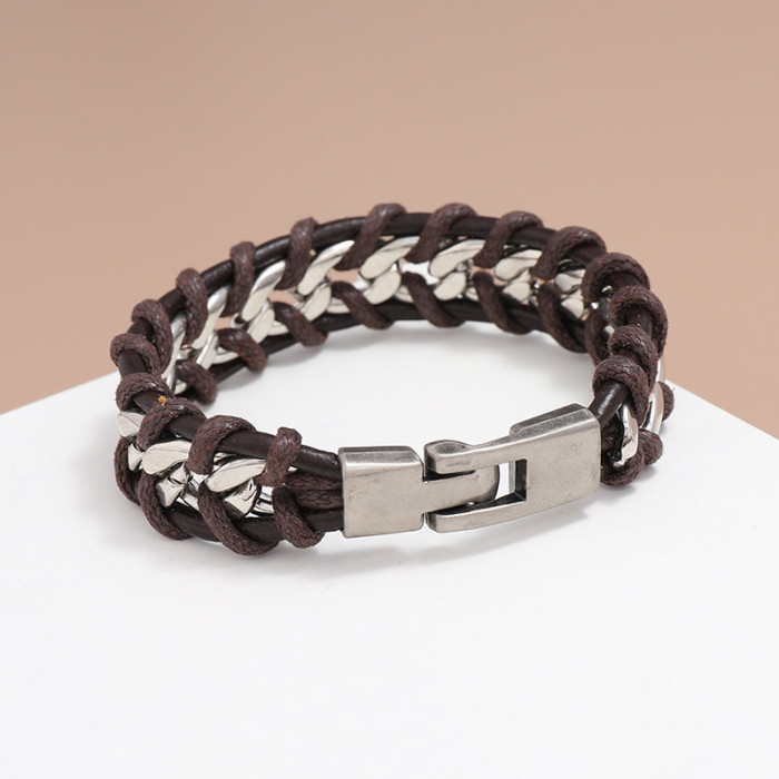 Cross-Border Hot-Selling Accessories European and American Men's Leather Braided Bracelet Personality Punk Style Chain Bracelet Trendy Jewelry
