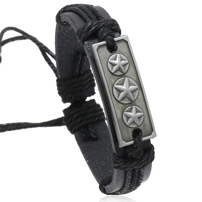 European and American Hot-Selling Jewelry Simple Hand-Woven Vintage Leather Bracelet Personalized Adjustable Five-Pointed Star Unisex Wristband