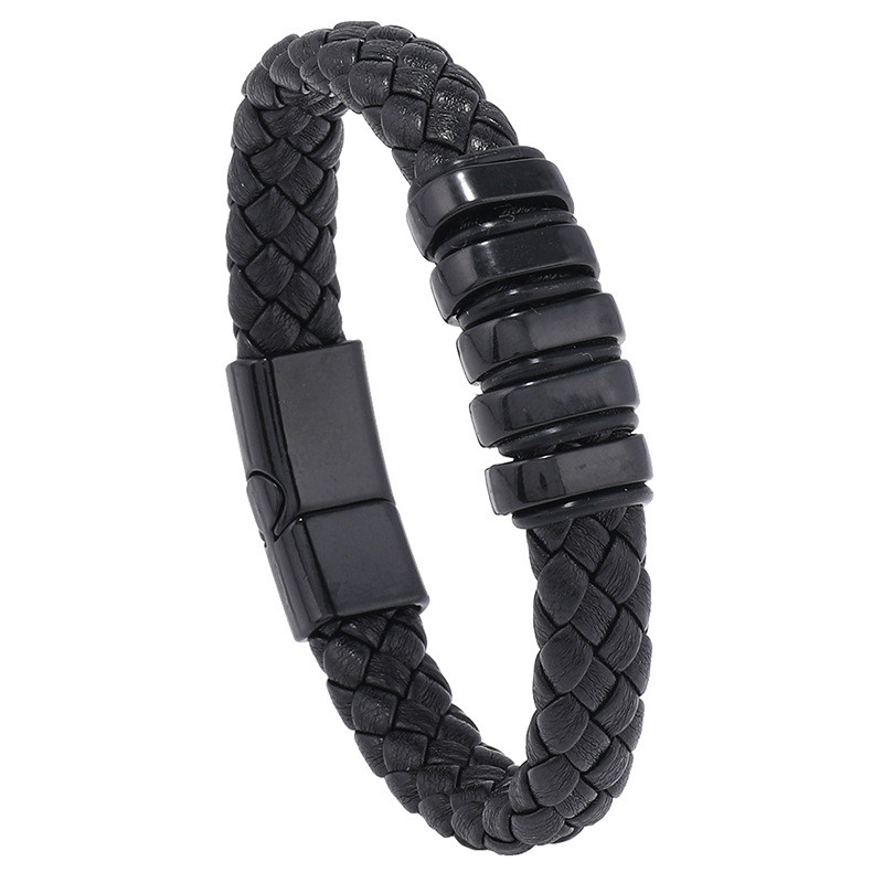 Cross-Border Hot Sale Men's Multi-Layer Leather Braided Bracelet Simple Alloy Magnet Clasp European and American Hip-Hop Bracelet
