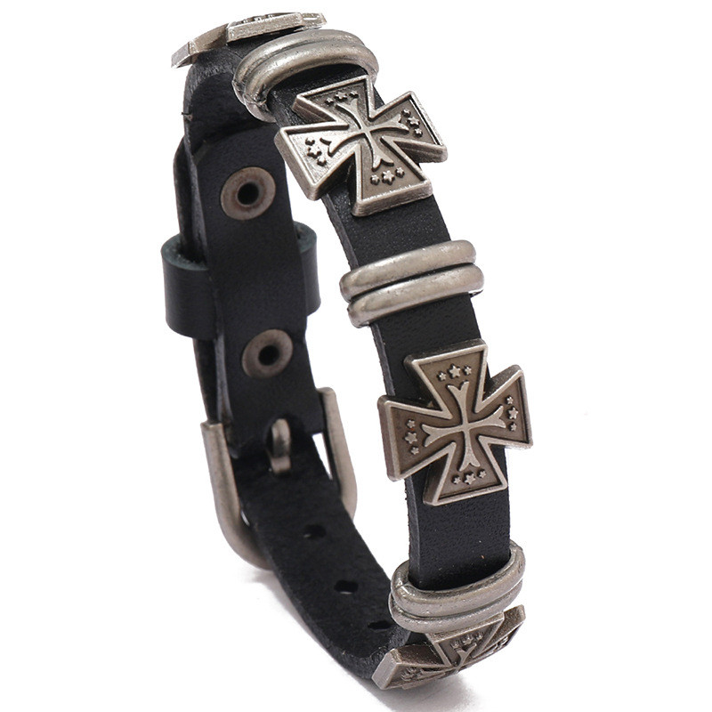 Creative Simple Punk Style Clothing Accessories Personality European and American Cross Leather Bracelet Fashion Trend Versatile Jewelry