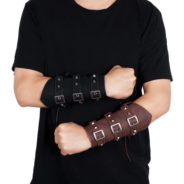 Hot-Selling Accessories New Exaggerated Men's Leather Wrist Guards Hand Guards Personality Wide Leather Punk Cycling...