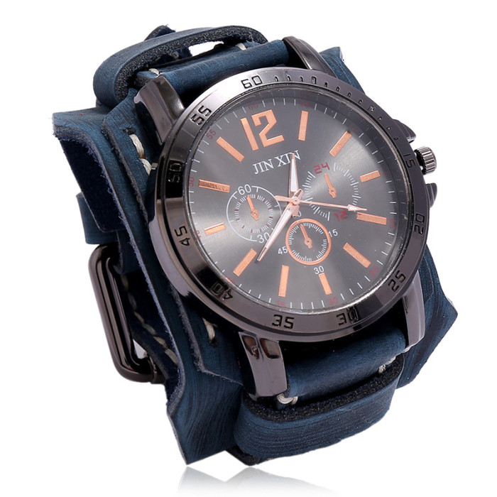 Jewelry Manufacturer Source Retro Domineering Men's Leather Watch Double-Layer Hand-Sewn Punk Bracelet