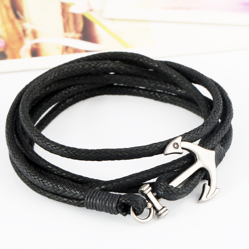 European and American Trend Wax Rope Anchor Bracelet AliExpress eBay Cross-Border Hot Sale Handmade Woven Nautical Style Jewelry