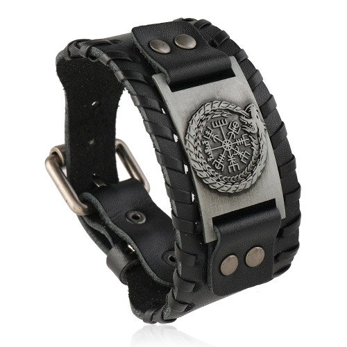 Personalized Handmade Woven Vintage Leather Bracelet European and American Punk Style Wide Leather Bracelet Trendy Versatile Men's Accessory
