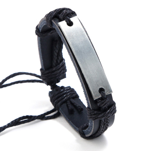 Punk Cross-Border Source Bare Alloy Retro Personality Men's Street Style Cowhide Bracelet Men's Woven Multi-Layer Bangle