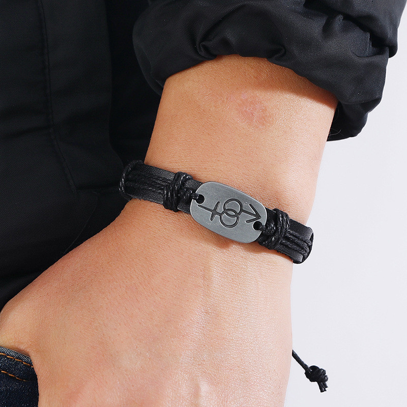 European and American Trendy Jewelry Personalized Handmade Woven Black Leather Bracelet Simple Multiple Patterns Men's Bracelet Jewelry