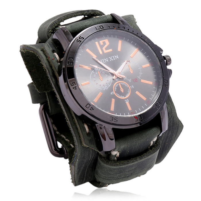 Jewelry Manufacturer Source Retro Domineering Men's Leather Watch Double-Layer Hand-Sewn Punk Bracelet