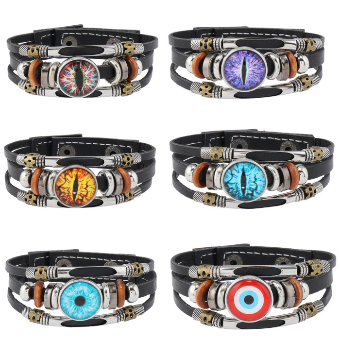 New Style Jewelry Amazon Hot-Selling Eye Leather Bracelet Creative Handmade Beaded Devil's Eye Bracelet