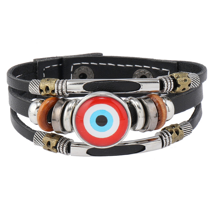 New Style Jewelry Amazon Hot-Selling Eye Leather Bracelet Creative Handmade Beaded Devil's Eye Bracelet