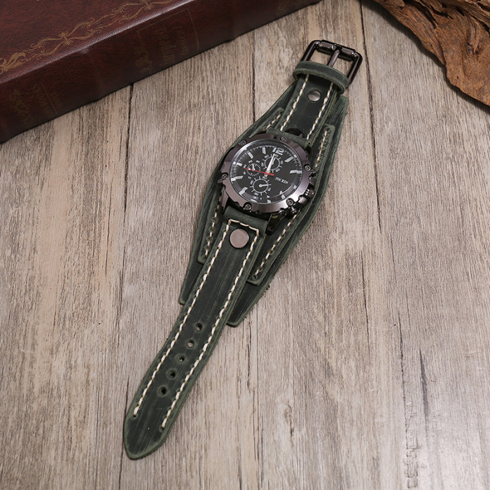 Punk New Style Accessories Retro Hand-stitched Leather Watch Source Exaggerated Men's Leather Bracelet