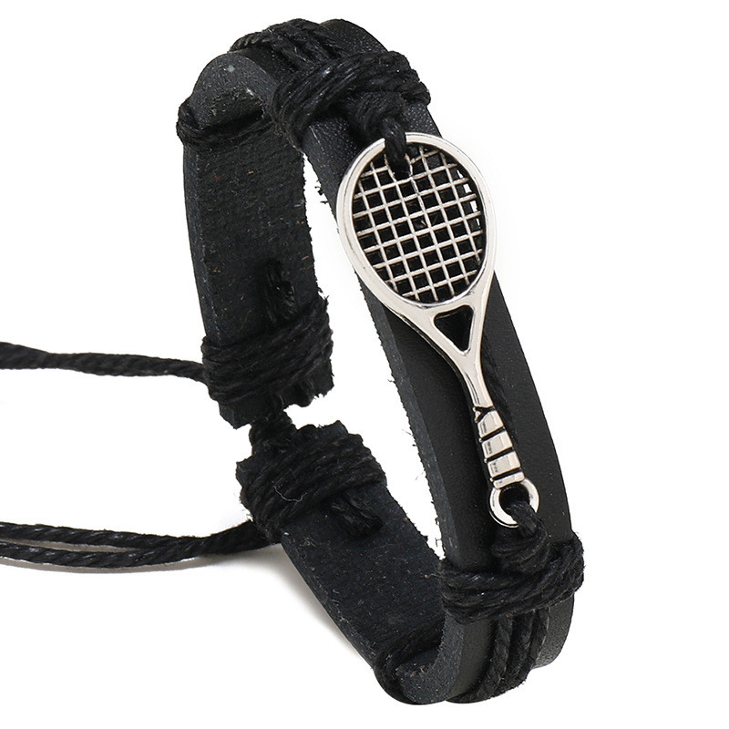 European and American Foreign Trade New Jewelry Simple Handmade Woven Tennis Racket Leather Bracelet Personalized Black Men's Wristband