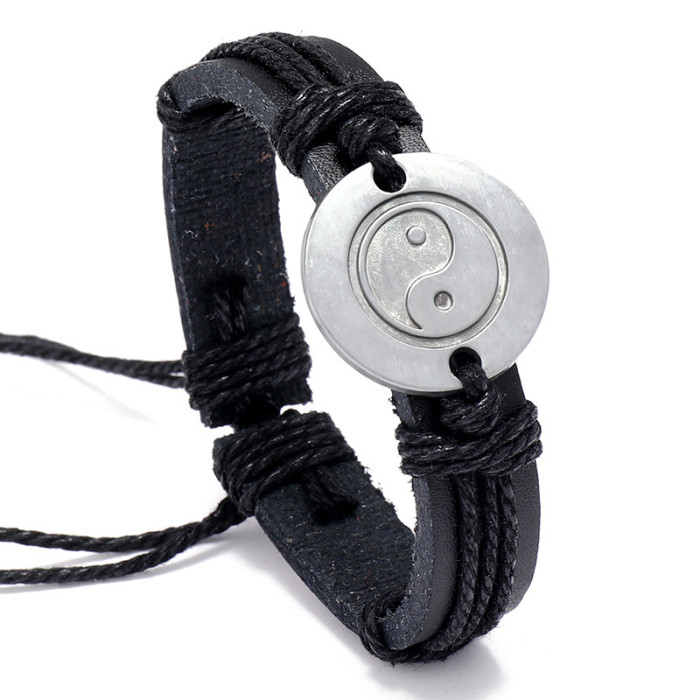 Trendy Jewelry Personalized Handmade Woven Black Leather Bracelet Simple Multiple Patterns Men's Bracelet Jewelry