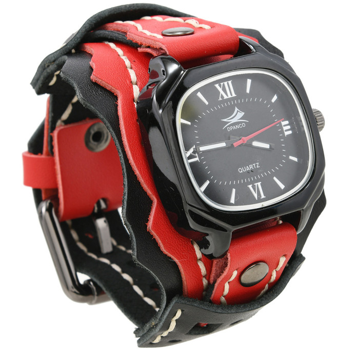 Personalized Creative Handmade Stitching Multi-layer Men's Leather Watch Bracelet Punk Rock Style Wide Leather Wristband