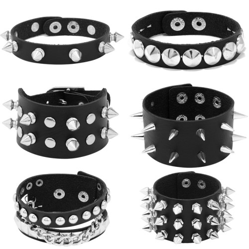 European and American Punk Style Spike Leather Bracelet DIY 6-Piece Set Bracelets Personality Trend Street Rock Bracelets