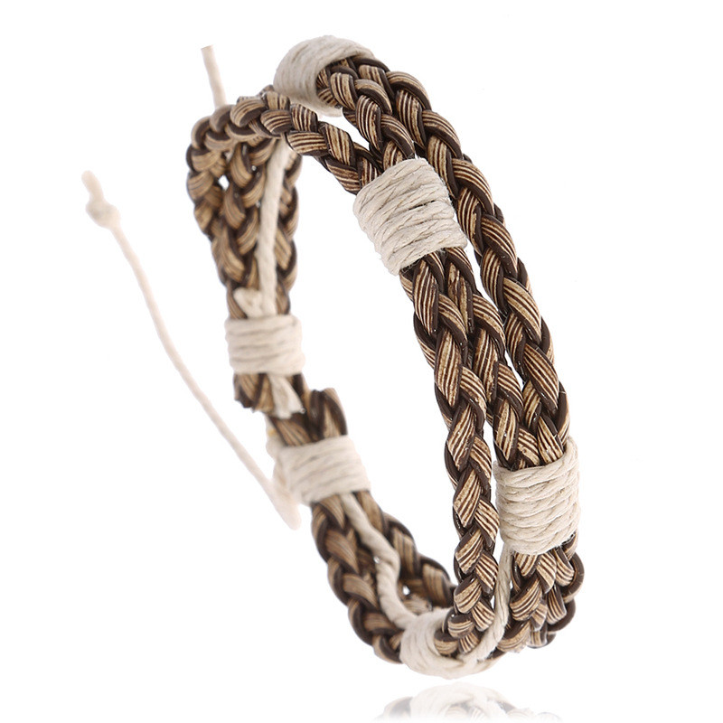 Punk Factory Direct Supply Retro Woven Leather Bracelet Simple European and American Men's Imitation Cowhide Bracelet Adjustable