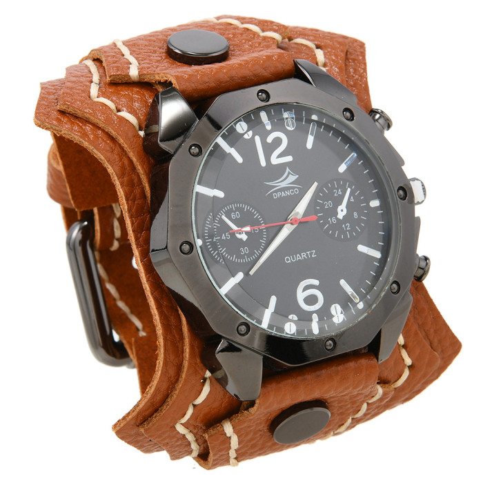 European and American New Style Accessories Retro Multi-layer Hand-stitched Leather Watch Exaggerated Punk Rock Style Men's Bracelet Watch