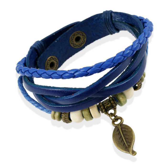 Punk New Style Woven Vintage Leaf Pendant Leather Bracelet Watch Strap Student Accessories Korean Version Personalize...
