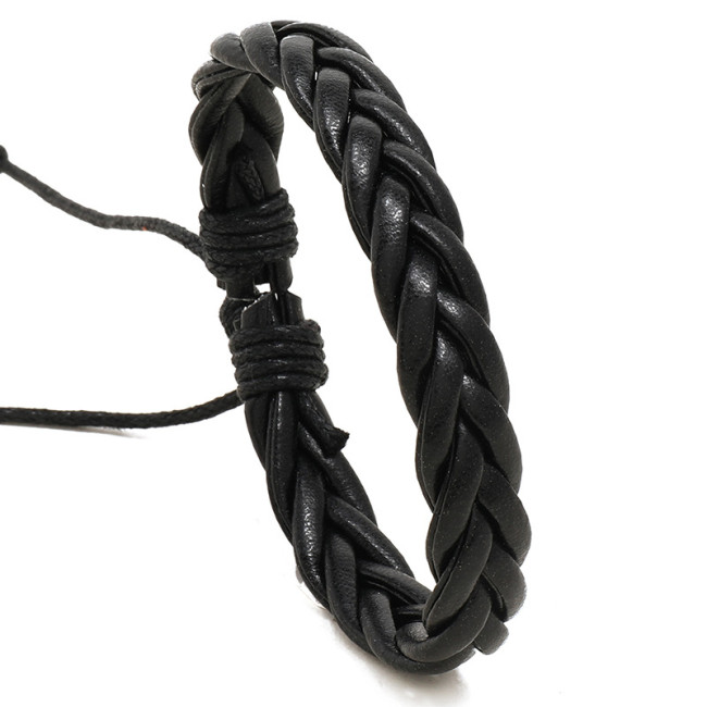 Cross-Border E-commerce Jewelry Simple Handmade Black Three-Strand Braided Leather Bracelet European and American Men's Jewelry Wristband