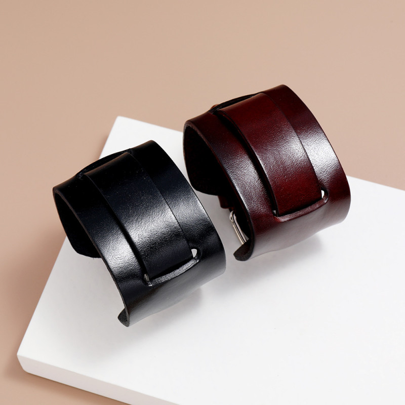 Cross-Border Hot-Selling Jewelry Manufacturer Direct Sale Retro Men's Leather Bracelet Simple Adjustable Punk Wide Leather Wristband