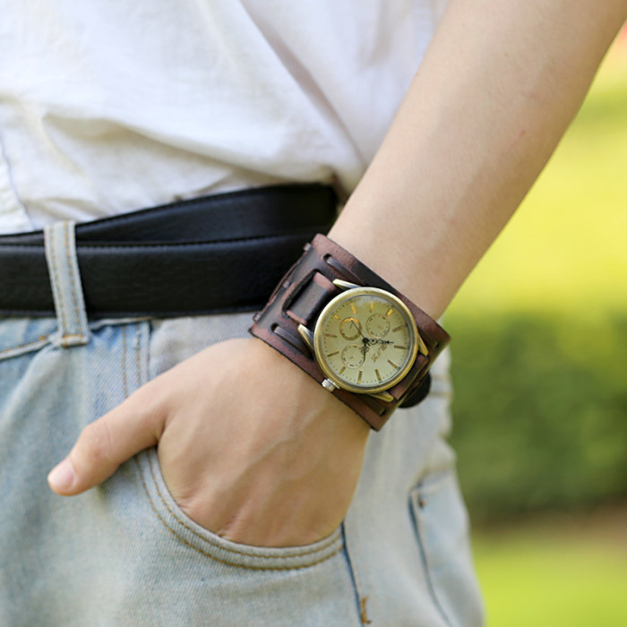 Hot-Selling Vintage Woven Leather Bracelet Watch Wide Punk Men's Watch Bracelet