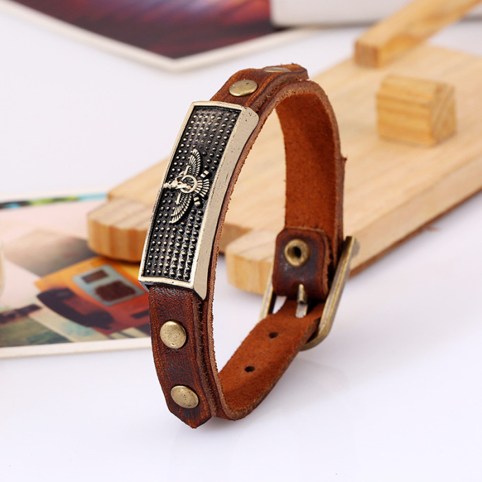 Punk New Retro Alloy Leather Bracelet Adjustable Punk Genuine Leather Bracelet SS048