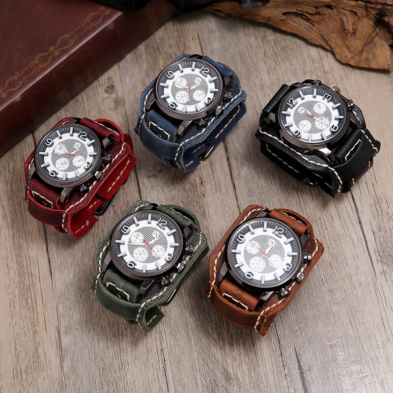 Manufacturer Wholesale Vintage Distressed Men's Leather Bracelet Personality Versatile Punk Genuine Leather Bracelet Cross-Border E-commerce Supply