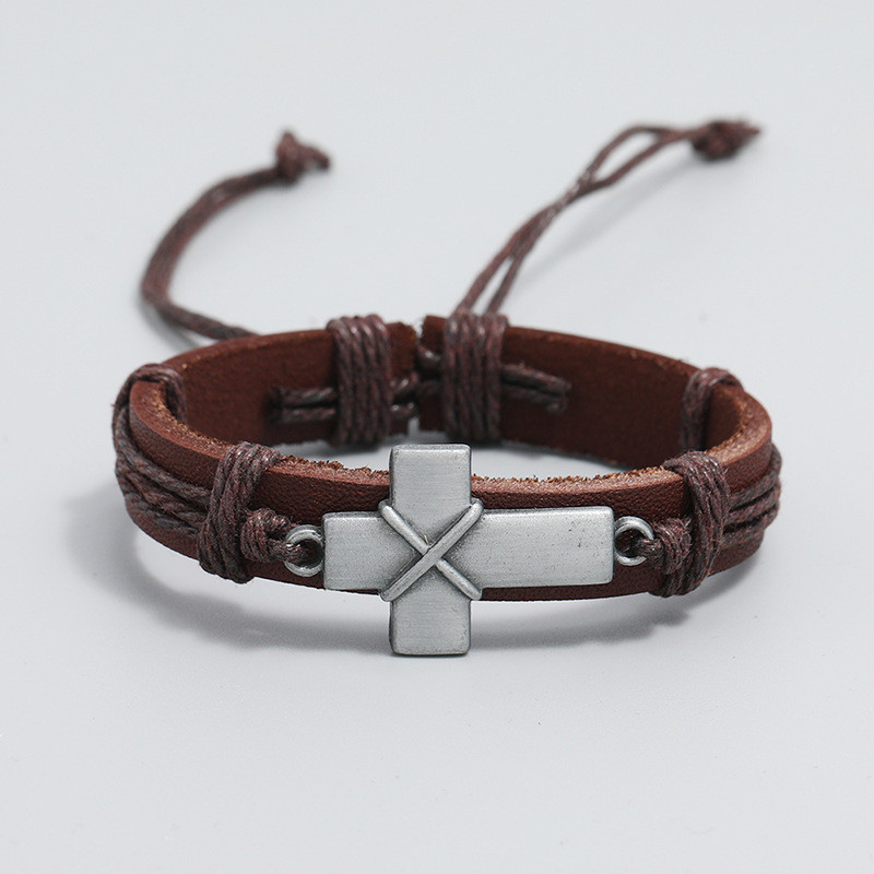 Cross-Border E-commerce Jewelry Personalized Retro Woven Leather Bracelet Simple Adjustable Pull Cross Bracelet Wristband