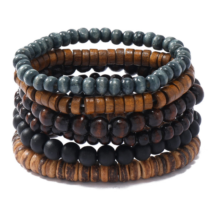 Hot-Selling New Accessories Simple Handmade Beaded Bracelet Artistic Retro Elastic Cord Coconut Shell Wooden Bead Bra...
