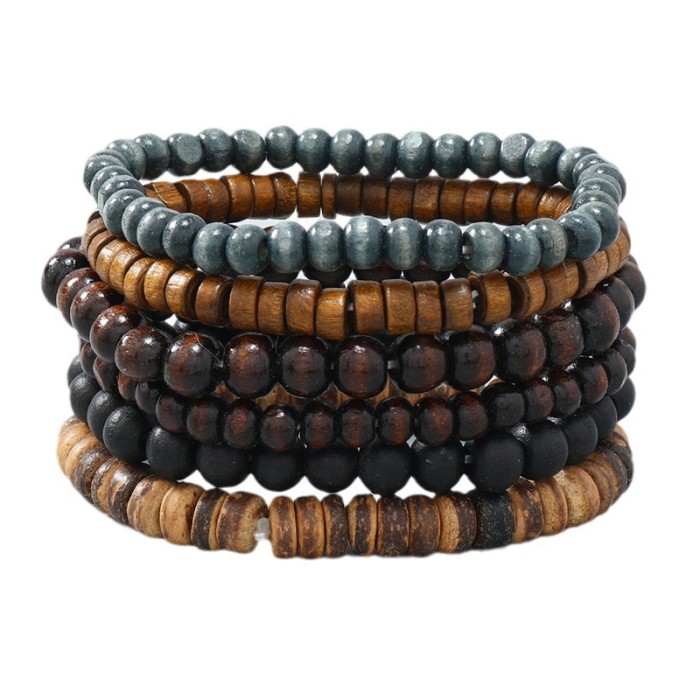 Hot-Selling New Accessories Simple Handmade Beaded Bracelet Artistic Retro Elastic Cord Coconut Shell Wooden Bead Bra...