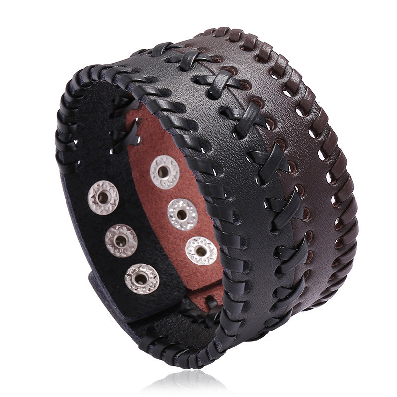European and American New Style Accessories Factory Direct Sale Punk Cowhide Bracelet Handmade Woven Vintage Jewelry Cross-Border E-commerce Supply