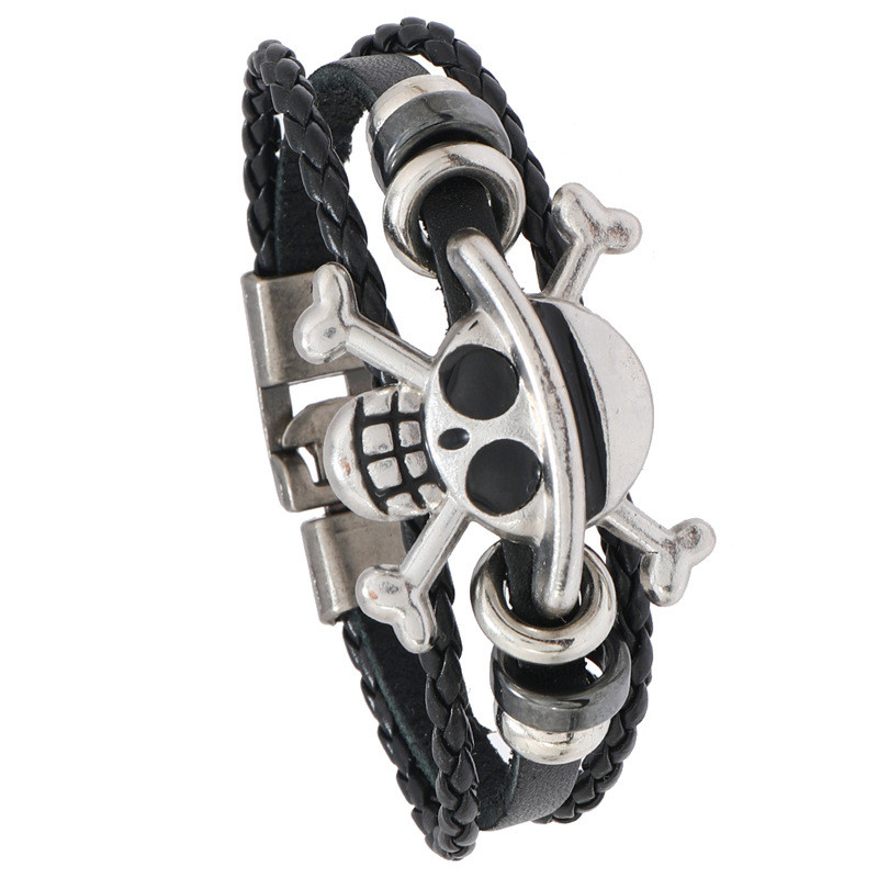 Cross-Border New Jewelry Simple Creative Alloy Skull Leather Bracelet European and American Style Unique Halloween Bangle Bracelet