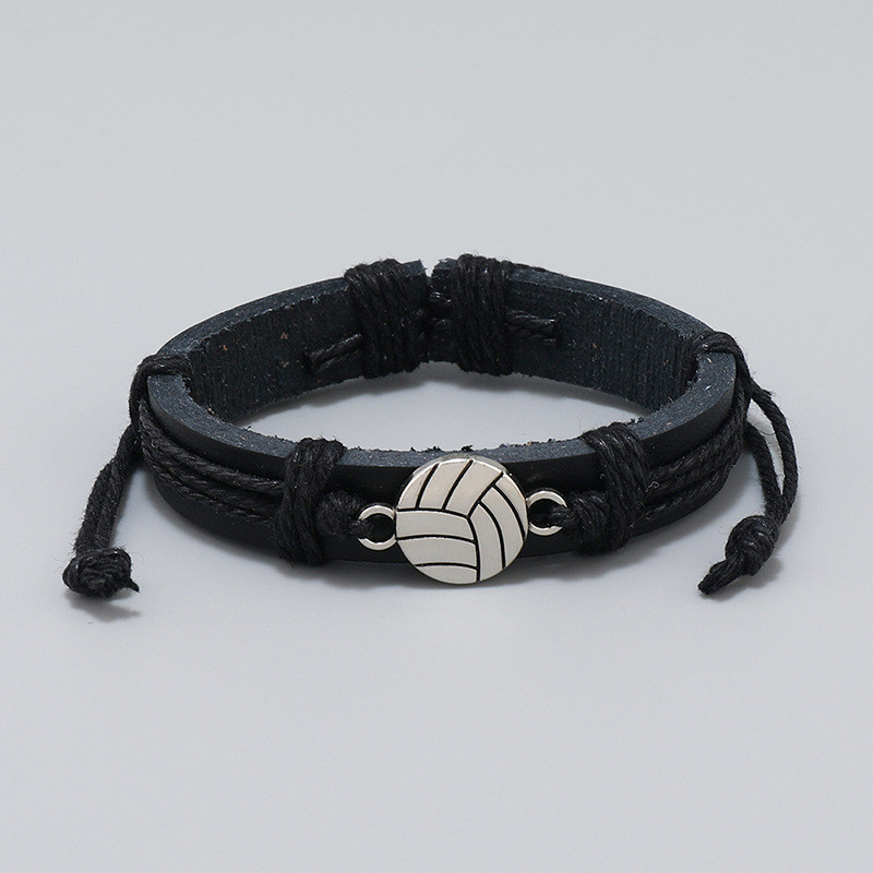 2022 Punk New Jewelry Simple Handmade Woven Men's Leather Bracelet Alloy Volleyball Fan Bracelet Gift