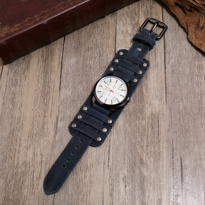 New Accessories Manufacturer Supply Retro Cowhide Watch Personalized Adjustable Punk Men's Leather Bracelet