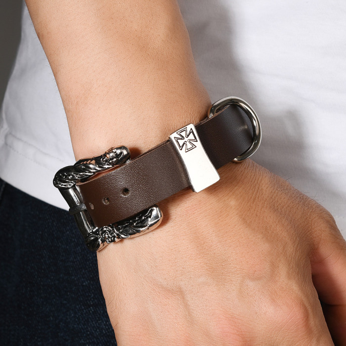 Exaggerated Punk Style Rivet Leather Bracelet for Men, Unique Non-mainstream Rock Style Spike Leather Bracelet