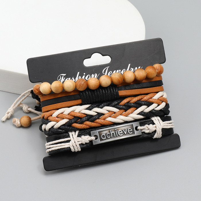 New Style Jewelry Simple Handmade Woven Leather Bracelet DIY Combination 4-Piece Set Men's Bracelet Accessories