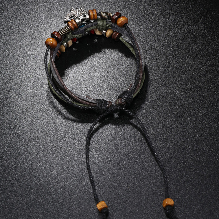 Hot-Selling Accessories Personalized Beaded Cowhide Bracelet Multi-Layer Woven Vintage Jewelry Butterfly Pendant Leat...