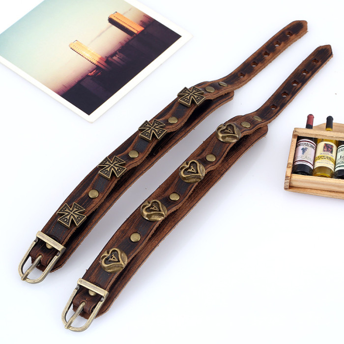 E-commerce Bracelet Personalized Custom Vintage Distressed Men's Leather Bracelet Source Manufacturer Fast Shipping