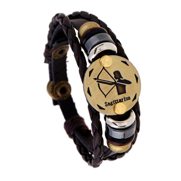 Jewelry Beaded 12 Zodiac Leather Bracelet Personalized Birthday Gift Adjustable Trendy Leather Wristband