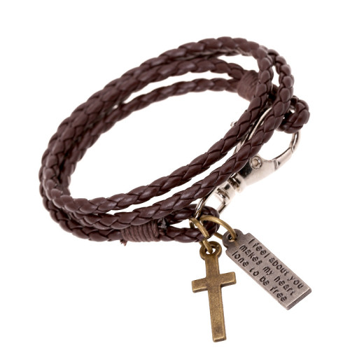 AliExpress Hot-Selling PU Woven Leather Imitation Cowhide Bracelet Double Loop Couple Style Faux Leather Bracelet Punk Jewelry