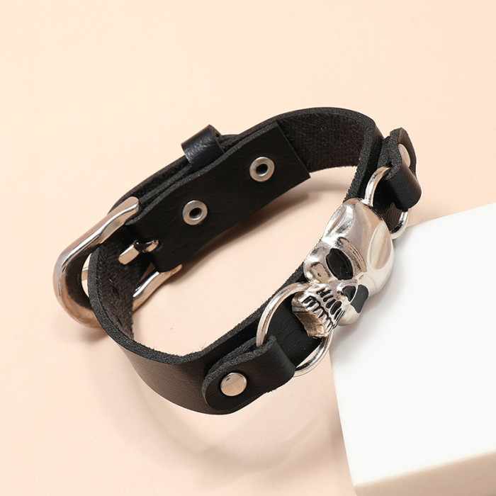 Source Simple Skull Leather Bracelet Personality Trendy Street Accessories Halloween Bracelet Hand Jewelry