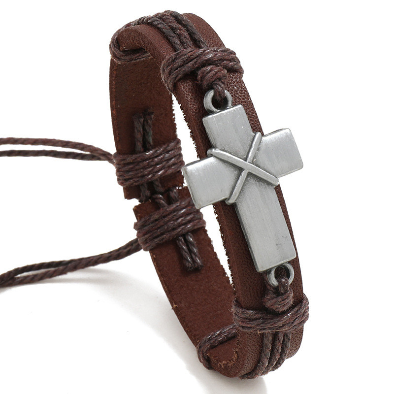 Cross-Border E-commerce Jewelry Personalized Retro Woven Leather Bracelet Simple Adjustable Pull Cross Bracelet Wristband