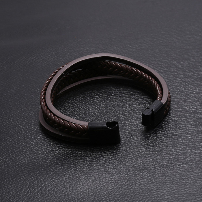 E-commerce Jewelry Multi-Layer Simple Woven Men's Leather Bracelet New Style Magnetic Clasp Imitation Cowhide Bracelet